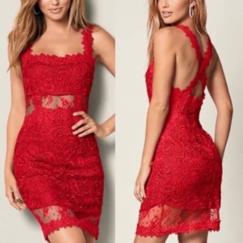 Venus Backless Red Lace Bodycon Sleeveless Dress Size 6